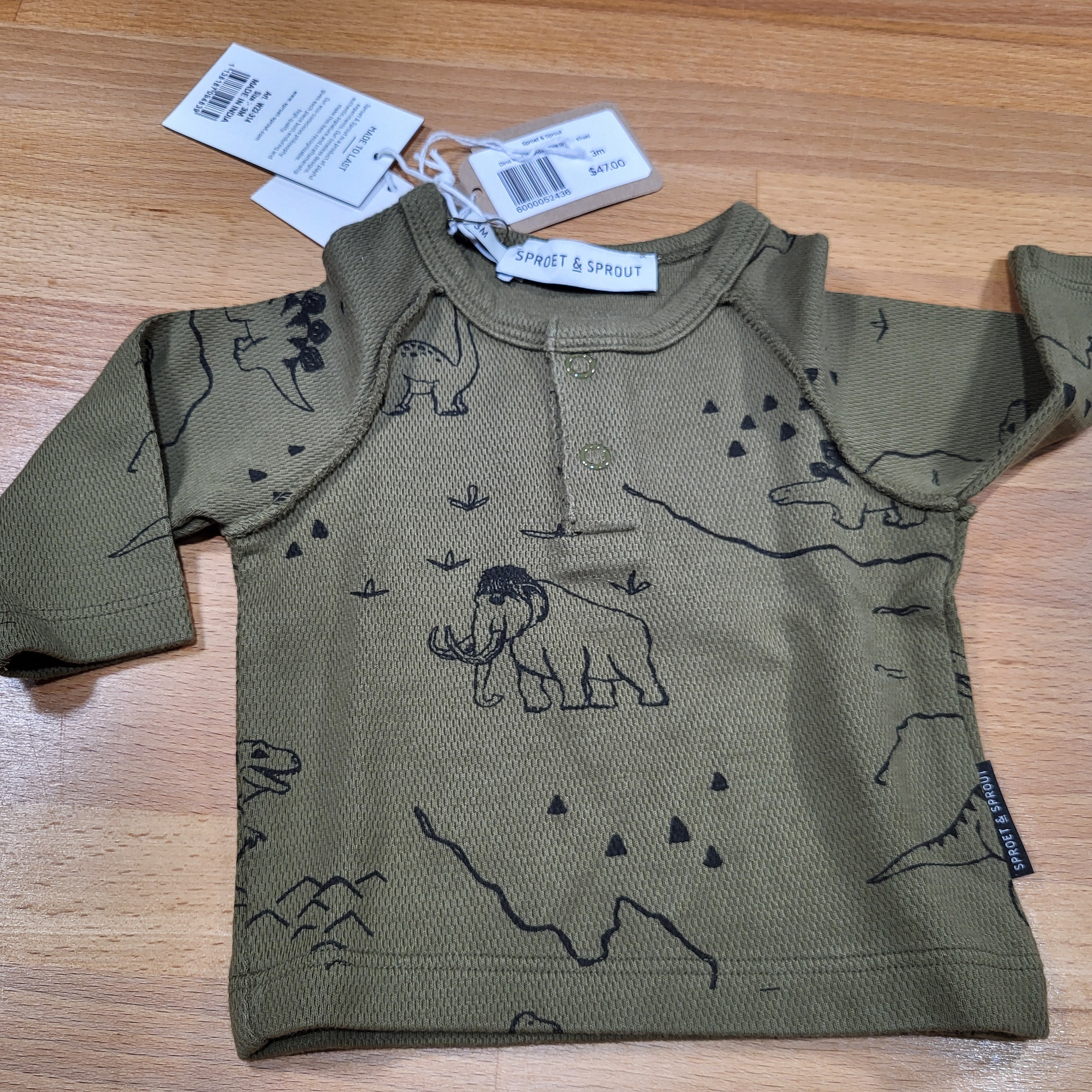 Nwt Baby Boys Size 3 Months Sproet & Sprout Dinosaur Green Adventure Tee Shirt